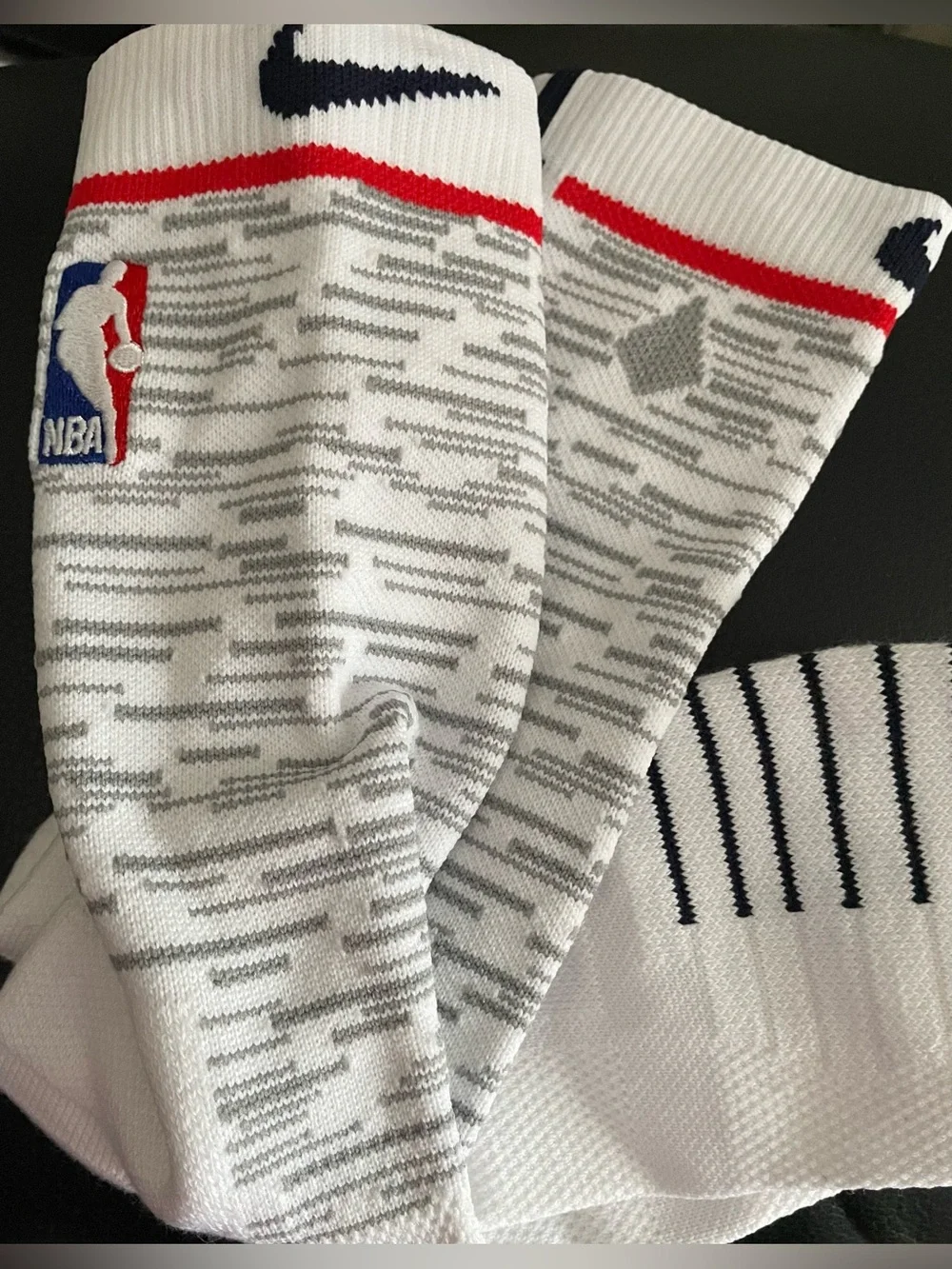 Nike White Gray NBA Socks with Red and Navy Accents